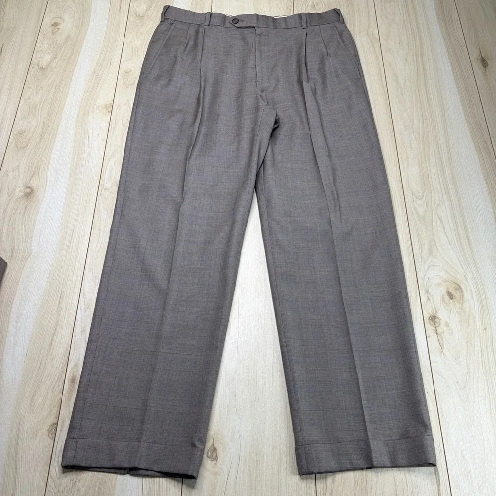 Brooks Brothers 346 Madison Fit Windowpane Glen Plaid Wool Suit Mens 45R 34x29